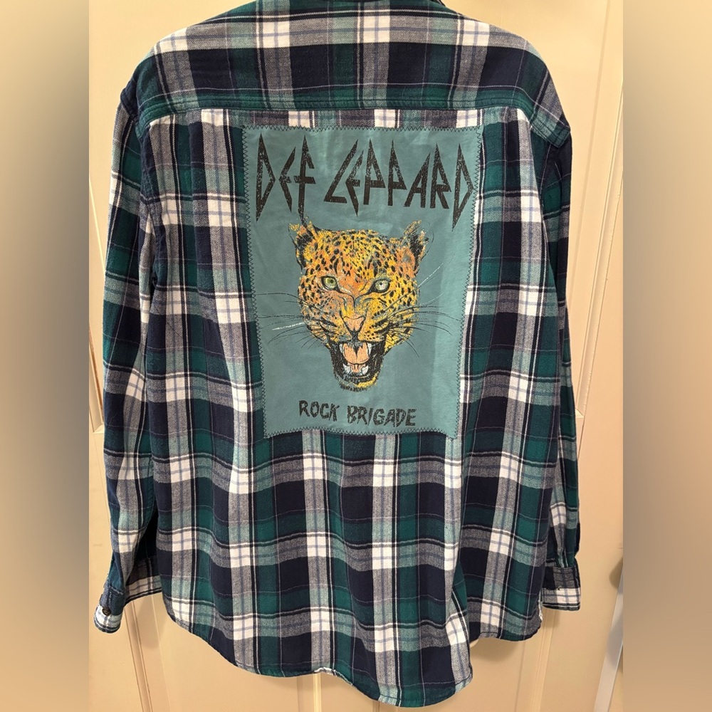 Upcycled Def Leppard Band Tee and Flannel